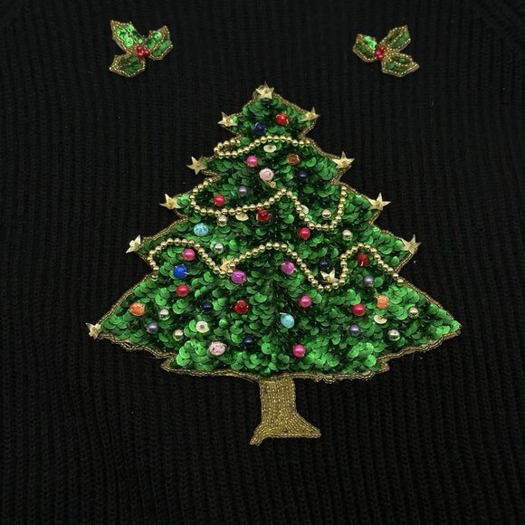Jennifer Moore Size Medium Vintage Christmas Sequin Bead Black Cardigan Sweater - Picture 8 of 8